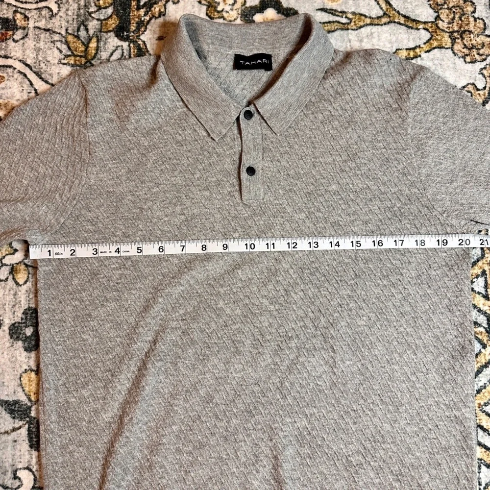 Tahari Wool Blend Gray Polo Long Sleeve Sweater Mens Small‎ NWT